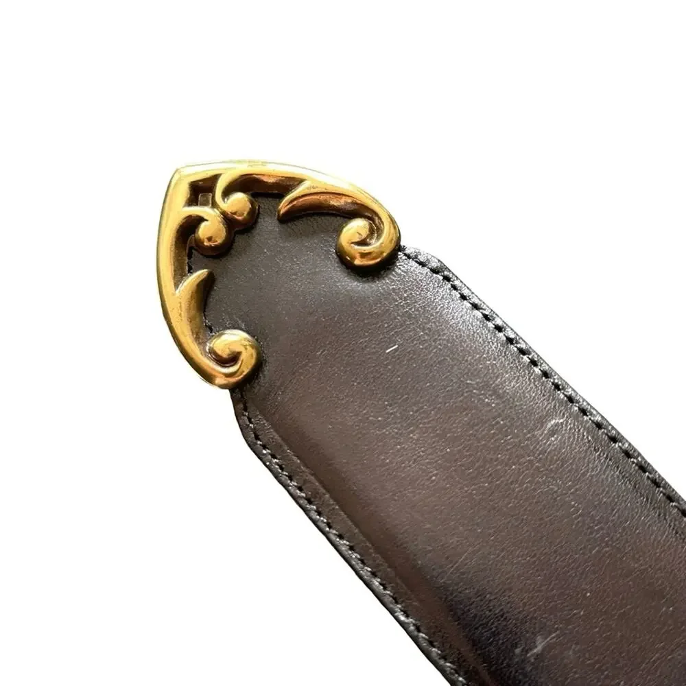 Brighton Black Leather Belt Antique Gold Open Scrollwork Panel Links Size MEDIUM